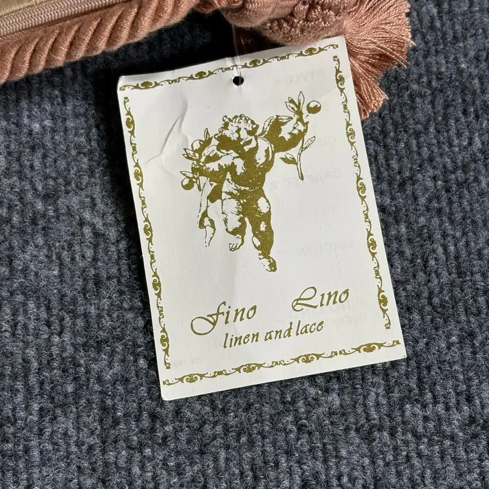 Fino Lino Fabric Euro Sham 26x26 Beige Pink Tassel Corners Striped Floral Multi